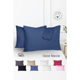 Vionel Home %100 Pamuk 2’li Çizgili Saten Yastık Kılıfı 50 X 70 Cm - Gece Mavisi