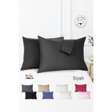 Vionel Home %100 Pamuk 2’li Çizgili Saten Yastık Kılıfı 50 x 70 cm - Siyah