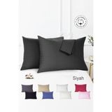 Vionel Home %100 Pamuk 2’li Çizgili Saten Yastık Kılıfı 50 x 70 | Siyah - 50 x 70 Cm