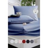 Vionel Home %100 Pamuk Çizgili Saten Tek / Çift Kişilik Lastikli Çarşaf Seti |100X200|120X200|160X200|180X200 - Gece Mavisi
