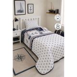 Vionel Home %100 Pamuk Kapitone Yatak Örtüsü Tek Kişilik | Gemici Desenli 160x220 cm + 1 Adet Yastık Kılıfı