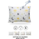 Vionel Home Kapitone Sıvı Geçirmez Bebek Yastığı | %100 Pamuk | Fermuarlı Tasarım |35X45 cm | Ay Yıldız Desen - 35 × 45 cm - Beyaz - Gri