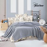 Vionel Home Pamuklu Çift Kişilik Yatak Örtüsü Waffle Desen Ponponlu Gri Pike