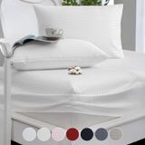 Vionel Home%100 Pamuk, Çizgili Saten Lastikli Çarşaf Seti | 82 Tel Sık Dokuma | Tek Kişilik | Çift Kişilik | Battal Boy (Beyaz, 160x200)