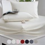 Vionel Home%100 Pamuk, Çizgili Saten Lastikli Çarşaf Seti | 82 Tel Sık Dokuma | Tek Kişilik | Çift Kişilik | Battal Boy (Ekru, 180x200)