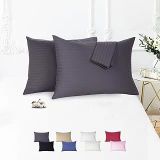 Vionel Home%100 Pamuk Çizgili Saten Yastık Kılıfı | 50 x 70 cm 2'li | Paket (Antrasit)