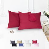 Vionel Home%100 Pamuk Çizgili Saten Yastık Kılıfı | 50 x 70 cm 2'li | Paket (Bordo)