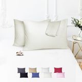 Vionel Home%100 Pamuk Çizgili Saten Yastık Kılıfı | 50 x 70 cm 2'li | Paket (Ekru)