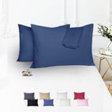 Vionel Home%100 Pamuk Çizgili Saten Yastık Kılıfı | 50 x 70 cm 2'li | Paket (Gecemavisi)