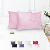 Vionel Home%100 Pamuk Çizgili Saten Yastık Kılıfı | 50 x 70 cm 2'li | Paket (Pembe)