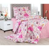 Vionetta Pamuklu Kız Desenli Lady Lastikli Çarşaflı 2 Yastıklı Tek Kişilik Çocuk Nevresim Takımı - Pembe - 160 x 220 cm