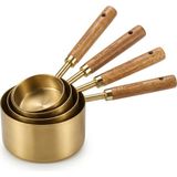 Vionna 4'lü Büyük Boy Ölçü Kabı Seti, Paslanmaz Çelik Yapı, Ahşap Saplı Gold Hazneli Tasarım, 60 ml 80 ml 125 ml 250 ml Ölçüler, Ev Ofis Restoran Için Kullanıma Uygun Pratik Ölçü Kaşığı Seti - 0 - 249 ml