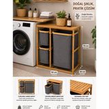Vionna Bambu Çerçeveli 3 Bölmeli Çamaşır Sepeti, Raflı, Gri Kumaş Torbalı 70X50CM Yer Kaplamaz Yıkanabilir Kumaş Organik Sağlam Tasarım Ev Içi Düzenleyici Organizer Oyuncak Depolama - 70 x 50 cm - 00-Siyah - Beyaz