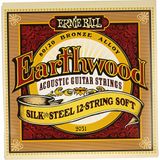 Vionna Ernie Ball Earthwood Ipek ve Çelik Yumuşak Akustik Gitar Telleri, 12 Telli, 80/20 Bronz, Ölçü 9-46 - 3 Renk Sunburst