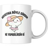 Vionna Hayatına Böyle Girsem Komik Yazılı Kupa Bardak Hediyelik Çay Kahve Kupası Coffee Mug - 00-Siyah - Beyaz