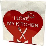 Vionna "ı Love My Kıtchen" Temalı Metal Peçetelik Kırmızı Kalp Şeklinde