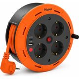 Vionna Makaralı Uzatma Kablosu, 3x1 Mm² Kablo, 4'lü Schuko Topraklı Priz, USB ve Type C Şarj Çıkışlı, F Tipi, IP20, 250V 16A, En 61242, Termal Korumalı, Güç Gösterge Işıklı, (5 Metre) - Ahşap - Bej - Siyah