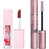 Vionna Maybelline New York Lifter Plump Dudak Parlatıcısı- 005 Peach Fever & Lash Sensational Sky High Maskara Makyaj Seti - 001 Brown