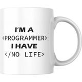 Vionna Programmer Baskılı Kupa Bardak I Have No Life Komik Yazılı Hediyelik Çay Kahve Kupası Coffee Mug - 00-Siyah - Beyaz