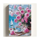 Vionna Sayılarla Boyama Tuval Hobi Seti Pembe Güllü Manzara Temalı Fırça ve Boya Dahil Set (Çıtalı) 40X50 cm Kendin Yap Sayılarla Tuval Boya Kiti (Kasnaklı) - 1