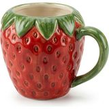 Vionna Seramik Kulplu Kupa Bardak, 300 ml Geniş Kapasite, Çilek Şeklinde Tasarım, Makinede Yıkanabilir, Ev Ofis Restoran Için Uygun Çilek Şeklinde Seramik Kulplu Çay Kahve Espresso Latte Sunum Bardağı - 00-Siyah - Beyaz