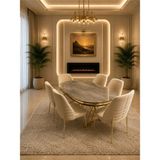 Viora Gold Serisi 6 Kişilik Krem Kumaş 90*168 Irony Lake Panel Yemek Masası Takımı – Luxury Concept