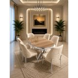 Viora Krom Serisi 6 Kişilik Krem Kumaş 90*168 Ceviz Lake Panel Yemek Masası Takımı – Luxury Concept