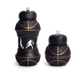 Vios Store Futbol, Basketbol ve Tenis Topu Şeklinde Katlanabilir Matara, 0.5L Silikon Spor Su Şişesi, Taşınabilir ve Hafif (Siyah Basketbol)