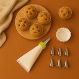 Vios Store Krema Sıkma Torbası Seti (9 Çelik Uç + 100'lü Renkli Muffin Kağıdı) – Pasta Süsleme ve Cupcake Yapımı İçin Pratik Set