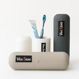 Vios Store Taşınabilir Diş Fırçası Kutusu | Bardaklı Seyahat Tipi Hijyenik Saklama Kabı | Sert Plastik, Kompakt, Diş Macunu & Fırça Taşıma Organizer (antrasit)