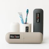 Vios Store Taşınabilir Diş Fırçası Kutusu | Bardaklı Seyahat Tipi Hijyenik Saklama Kabı | Sert Plastik, Kompakt, Diş Macunu & Fırça Taşıma Organizer (bej)