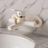 Viosa Beyaz Gold Detaylı Banyo Duş Bataryası 5 Yıl Garantili Musluk - Beyaz - Altın