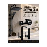 Viosa Mat Siyah Kare Model Lavabo Banyo Mutfak Bataryası Musluk Robot Duş Seti Komple Set