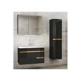 Viosen 80+35 Siyah Gold Komple Mdf Seramik Lavabolu Banyo Dolabı Demonte Değil