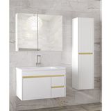Viosen Bg-Ea 80 cm Seramik Lavabolu Banyo Dolabı Seti, Boy Dolaplı, Mdf, Hazır Kurulu-(80+35)