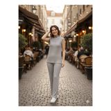 VıoShıne Kadın Fitilli Salaş Pamuklu Günlük Bluz Pantolon İkili Takım
