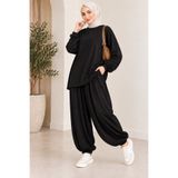 VıoShıne Kadın Modal Süet Oversize Tunikli Beli Lastikli Şalvar Pantolon İkili Takım