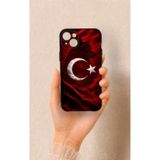 Vip Case iPhone 14 Plus/15 Plus Uyumlu Kurt Türk Bayrağı Desenli Silikon Kılıf, Siyah