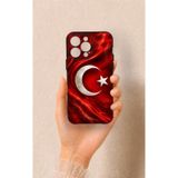 Vip Case iPhone 14 Pro Max Uyumlu Türk Bayrağı Desenli Silikon Kılıf, Siyah