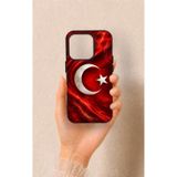 Vip Case iPhone 15 Pro Uyumlu Türk Bayrağı Desenli Silikon Kılıf, Siyah