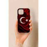 Vip Case iPhone 15 Uyumlu Kurt Türk Bayrağı Desenli Silikon Kılıf, Siyah
