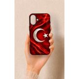 Vip Case iPhone 16 Plus Uyumlu Türk Bayrağı Desenli Silikon Kılıf, Siyah