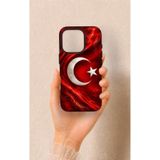 Vip Case iPhone 16 Pro Uyumlu Türk Bayrağı Desenli Silikon Kılıf, Siyah