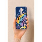 Vip Case Oppo A5 2020 ile Uyumlu Happing Smile Desenli Silikon Kılıf, Lacivert