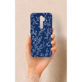 Vip Case Oppo A5 2020 ile Uyumlu İnce Yaprak Dalı Desenli Silikon Kılıf, Lacivert