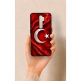 Vip Case Oppo A5 2020 ile Uyumlu Türk Bayrağı Desenli Silikon Kılıf, Siyah