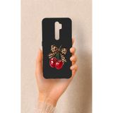 Vip Case Oppo A5 2020 Uyumlu Kiraz Fiyonk Desenli Silikon Kılıf, Siyah