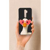Vip Case Oppo A9 2020 ile Uyumlu Aşık Ördek Desenli Silikon Kılıf, Siyah