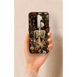 Vip Case Oppo A9 2020 ile Uyumlu Çiçek İskelet Desenli Silikon Kılıf, Siyah