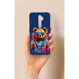 Vip Case Oppo A9 2020 ile Uyumlu Gözlüklü Ayı Desenli Silikon Kılıf, Lacivert